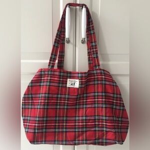 RARE SEZANE Red Plaid Tartan Canvas Tote - Scotland Octobre  Collection